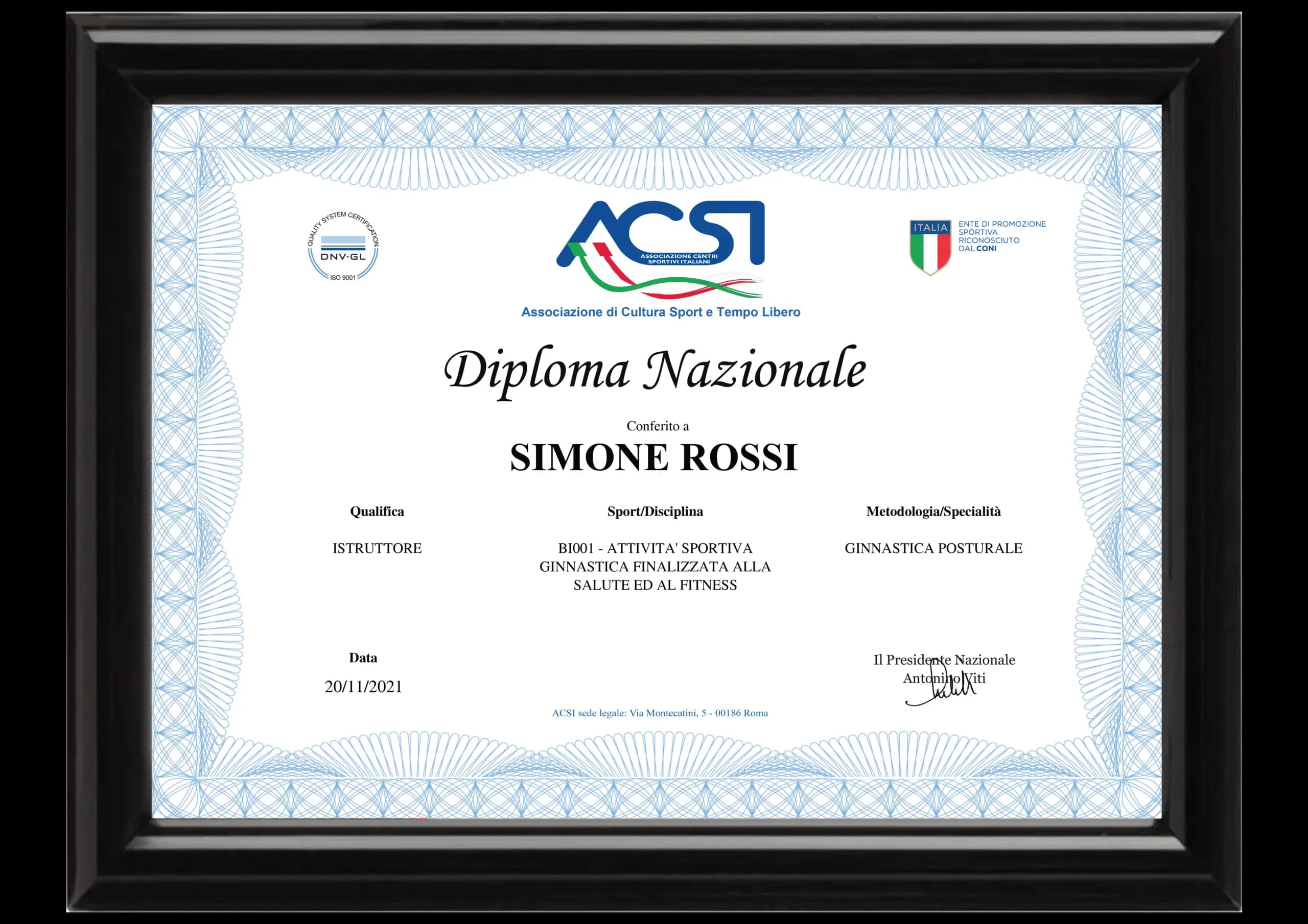 Diploma CONI Ginnastica Posturale
